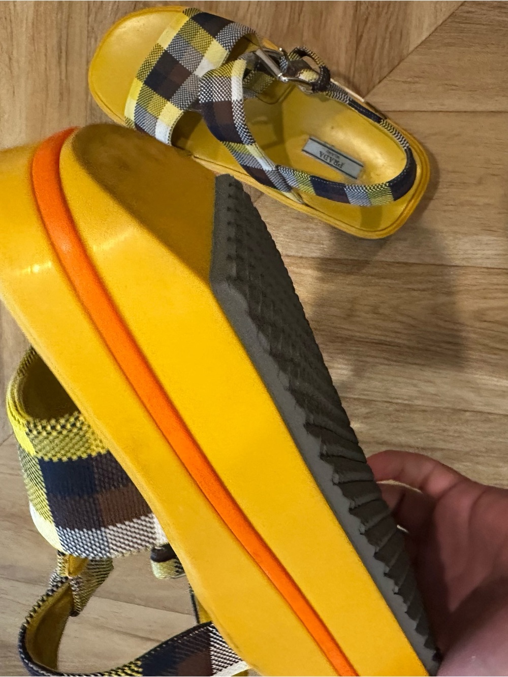 Prada Yellow Plaid Platform Sandals - Women's - Picture 9 of 14